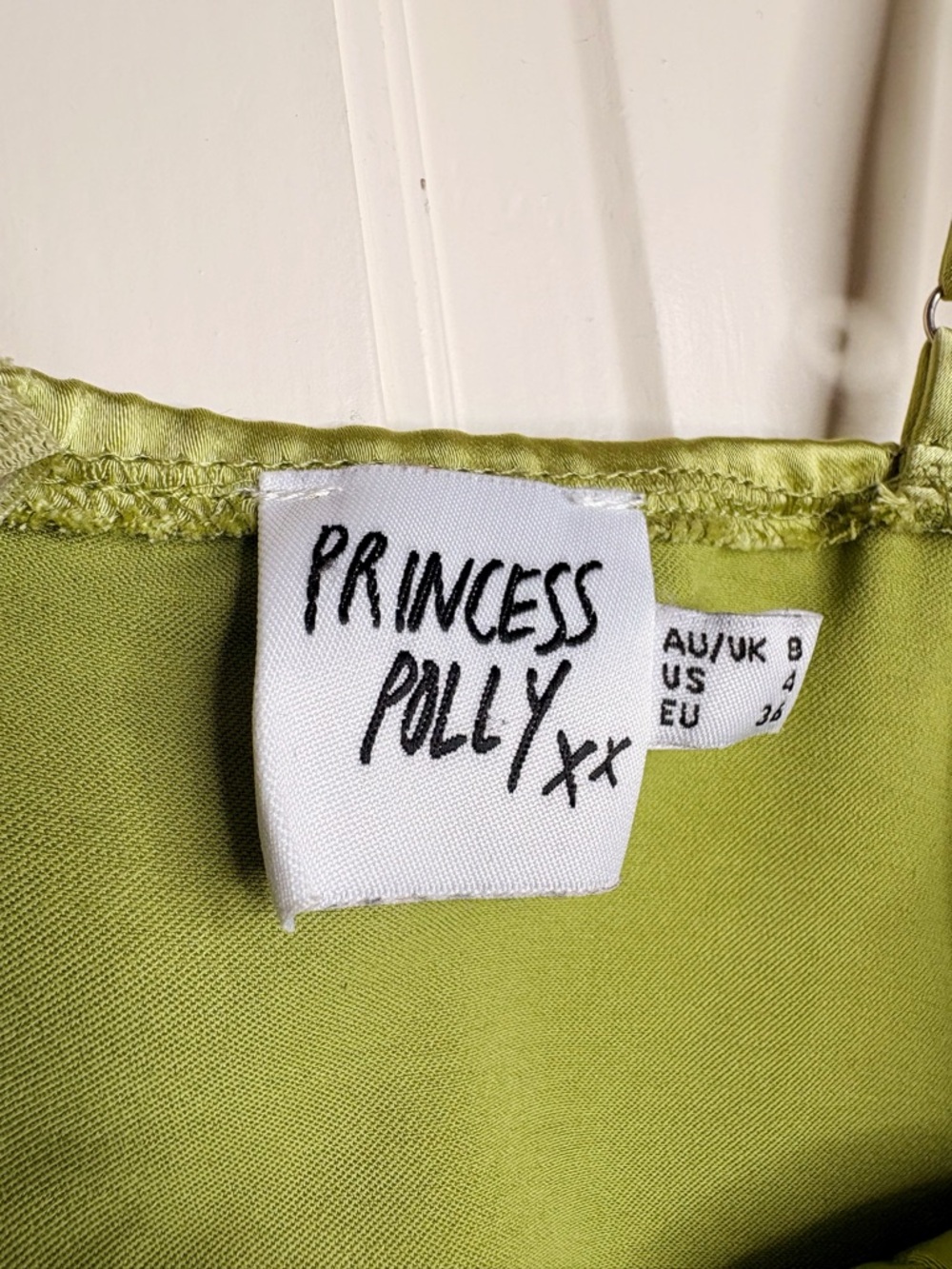 Green Floral-Trim Satin Mini Dress - Picture 2 of 3